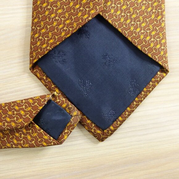 Brooks Brothers Makers Neck Tie Mens Rustic Brown Suit Silk Gold Chain Link USA - Picture 9 of 10